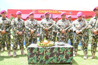 Foto: UPACARA PERINGATAN HUT MARINIR TNI AL KE 77 SECARA VIRTUAL DI YONMARHANLAN XI MERAUKE