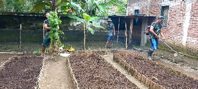 Foto: Manfaatkan Pekarangan, Anggota Koramil 19/ Kuwarasan Lakukan Pengolahan Lahan