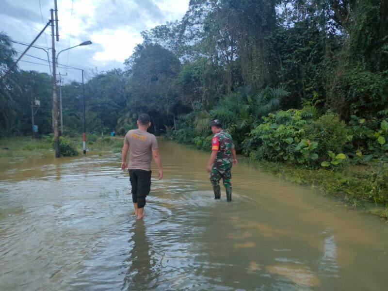 Sinergitas Babinsa Dan Bhabinkamtibmas Pantau Daerah Yang Terendam Banjir