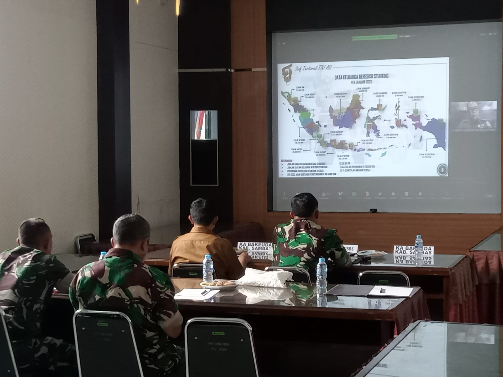 Dandim 1208/Sambas Hadiri Vicon tentang Sosialisasi Kerja Sama Swakelola Tipe 2 Dan Perwabku Dukops TMMD TA. 2024.