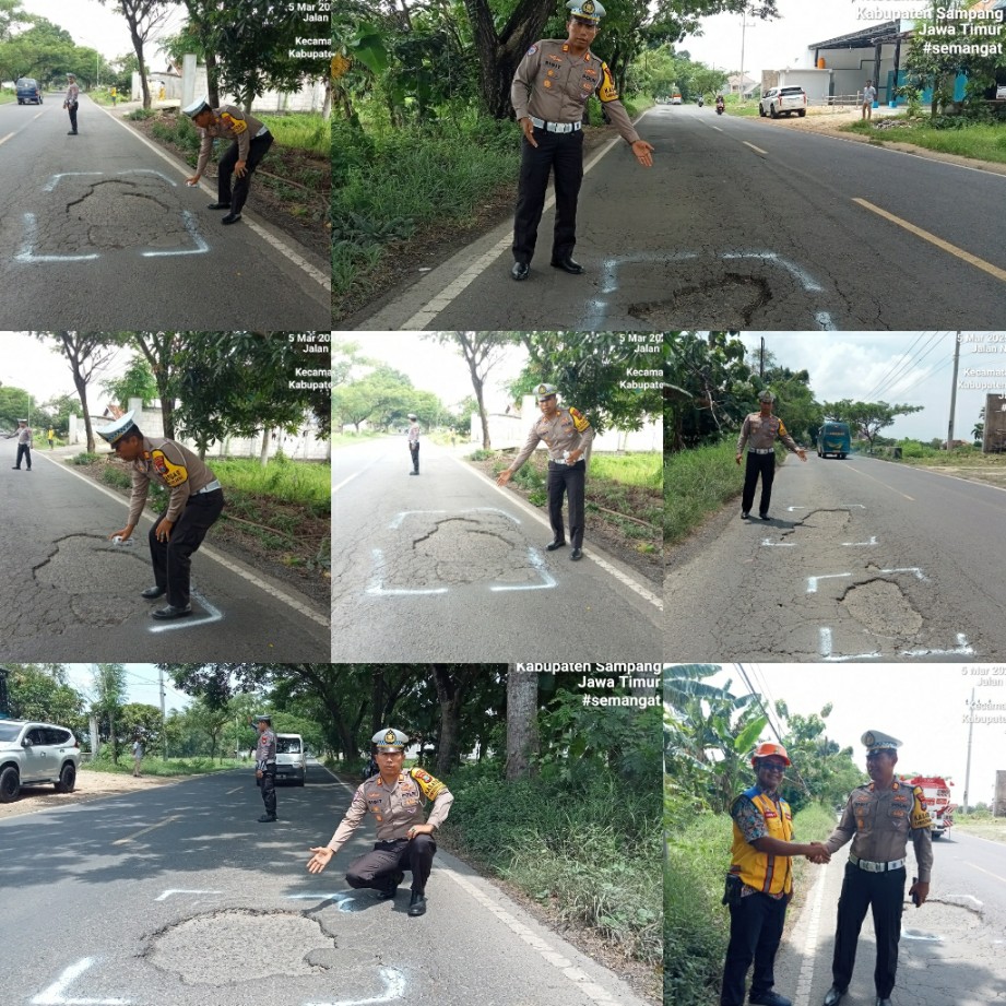 Satlantas Polres Sampang Lakukan Survei Jalan Rusak di Jl. Raya Jrengik