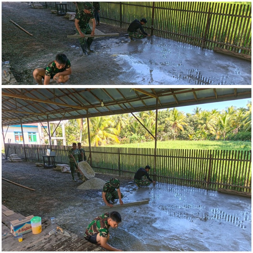 Satgas TMMD ke-125 Kodim 1007/Banjarmasin Cor Halaman Madrasah Demi Kenyamanan Siswa