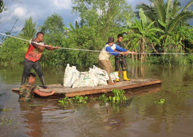 Menantang Arus dan Medan, Kebersamaan TNI dan Warga Jadi Kekuatan Seberangkan Material Jembatan Garuda