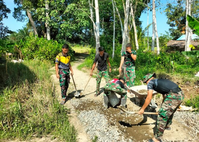 Penuh Semangat, TNI dan Warga Lanjutkan Pembangunan Jembatan Garuda