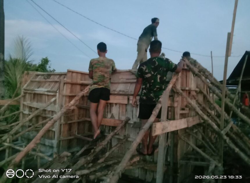 Tak Kenal Waktu, Personel Kodim 1009/Tanah Laut Lembur Malam Tuntaskan Pengecoran angkur box
