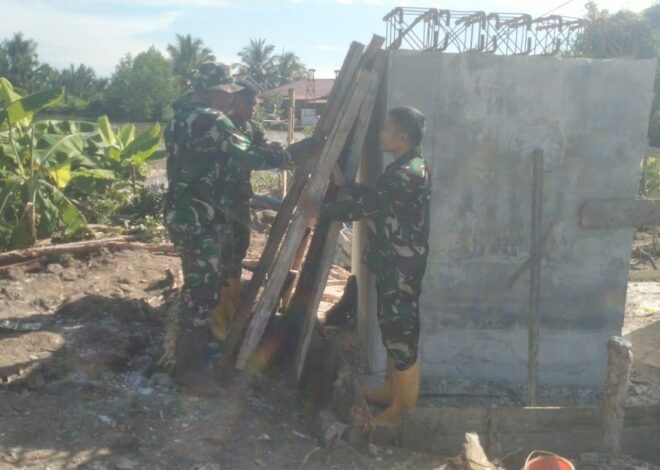 Personel Kodim 1009/Tla Lanjutkan Perakitan Besi dan Pemasangan Bekisting Menara Pylon