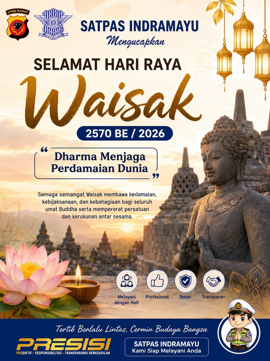 Satpas Indramayu Sampaikan Ucapan Selamat Hari Raya Waisak 2570 BE/2026, Gaungkan Pesan Perdamaian